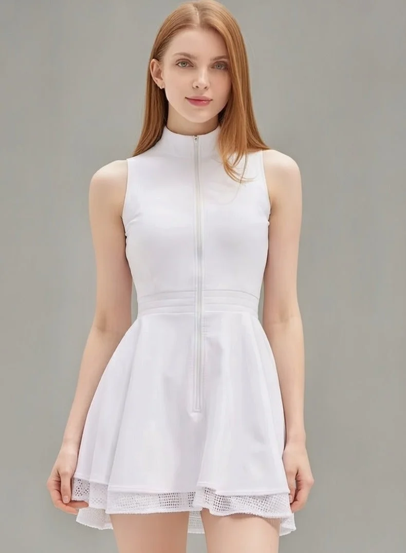 Svl White Wiktoria Padel & Tennis Dress with Built-in Shorts (No Built-in Bra) for Women | Best Price UAE